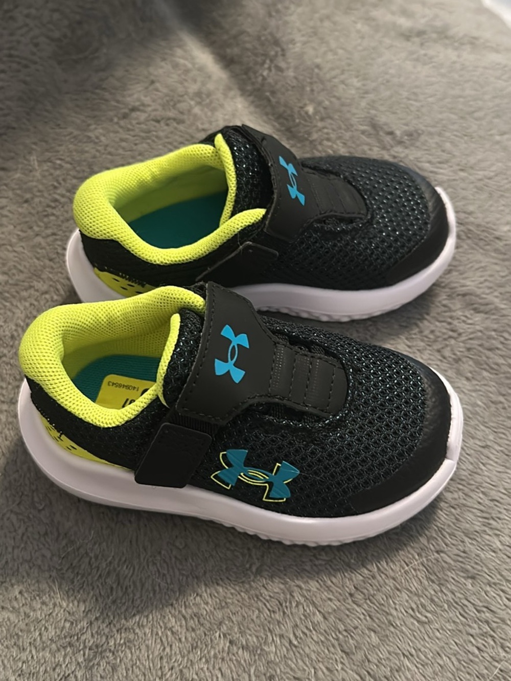 Under Armour Kids Black Sneakers with Neon Yellow & Blue Accents